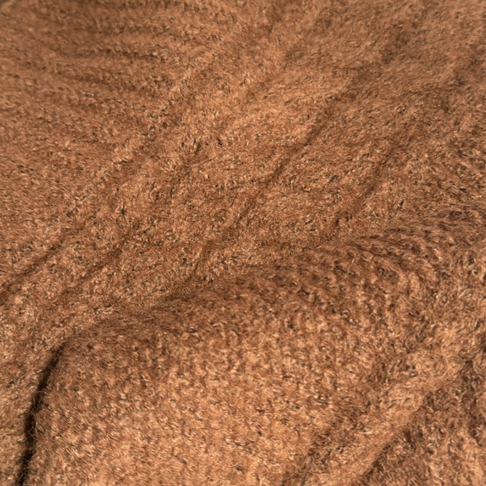 171.  OVERSIZED MAXI Brown Cardigan Chunky Long Cable Rib tweed Fuzzy sweater - Picture 3 of 9